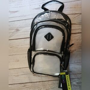 Clear Backpack With Black Trim 17 By 10 By 5 1/2 Inches